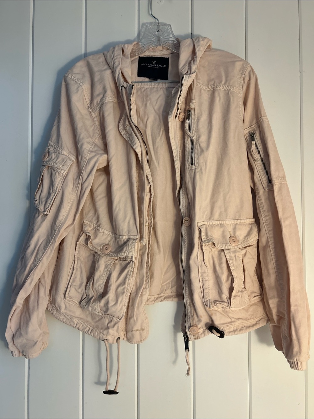 American Eagle Womens Cargo Utility Jacket peach pink Hoodie M light weight coat